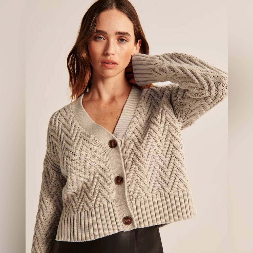 Abercrombie Herringbone Stitch Cardigan in Light Brown